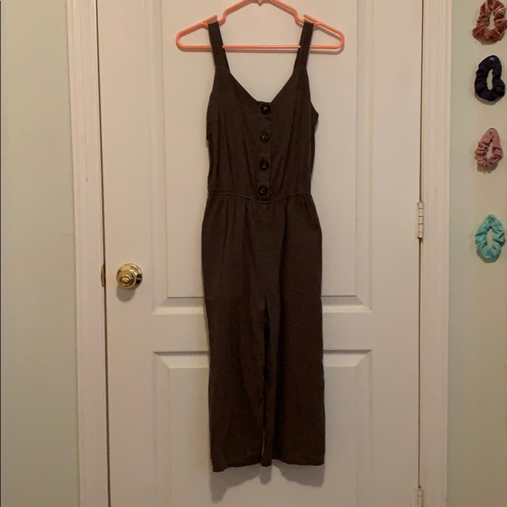 olive green button top romper